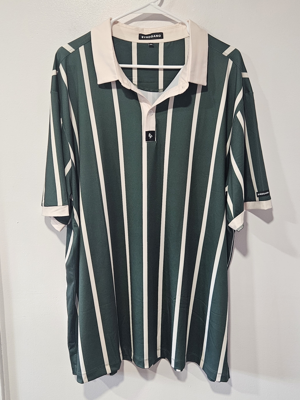 BYRDGANG Old Stripes Green And Cream Polyester Golf Polo Men's Size 3XL